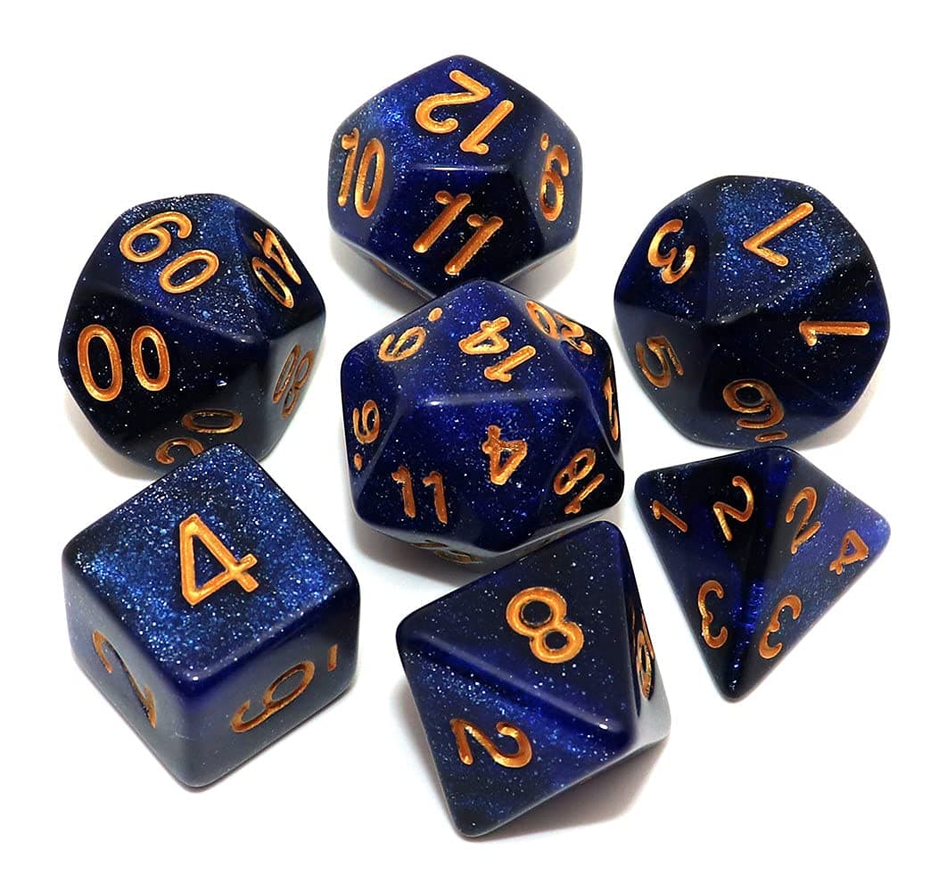 DND Dice Set Dark Blue Mix Black Nebula Dice for Dungeon and Dragons D&D RPG Role Playing Games 7Pcs Polyhedral Dice with Dice Bag