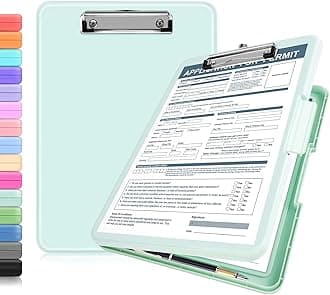 ANZNKU Clipboards with Storage, 13x9.6 Heavy Duty Nursing Clipboard Foldable, Plastic Storage Clipboard with Pen Holder, Cute Clip Board Folder for Teacher Nurse Work, School & Office Supplies(Green)