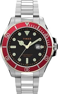 Timex43 mm Harborside Coast, Silver-Tone/Black/Red, One Size, 43 mm Harborside Coast