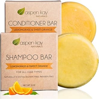 Shampoo and Conditioner set, Solid bars, Organic Ingredients, All Hair Types, Sulfate-Free, Cruelty-Free & Vegan. One 3 ounce and one 2.3 ounce bars (Lemongrass & Sweet Orange)