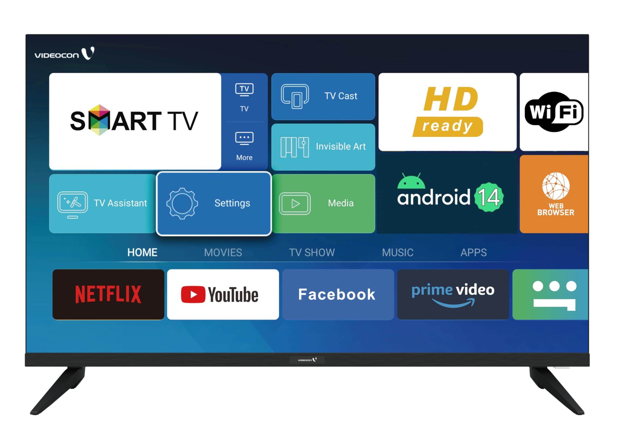 Videocon 32 Inch Edgeless Android 14 HD Ready Smart TV With Google Assistant, Google Play, & WiFi - E32EL1100