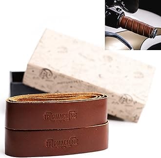 Trip Machine Company TRIPMACHINE Motorcycle Handle bar Leather Grip Wraps - Universal Grips Accelerator Custom Cover wrap Set for Bike Handlebar (Cognac)