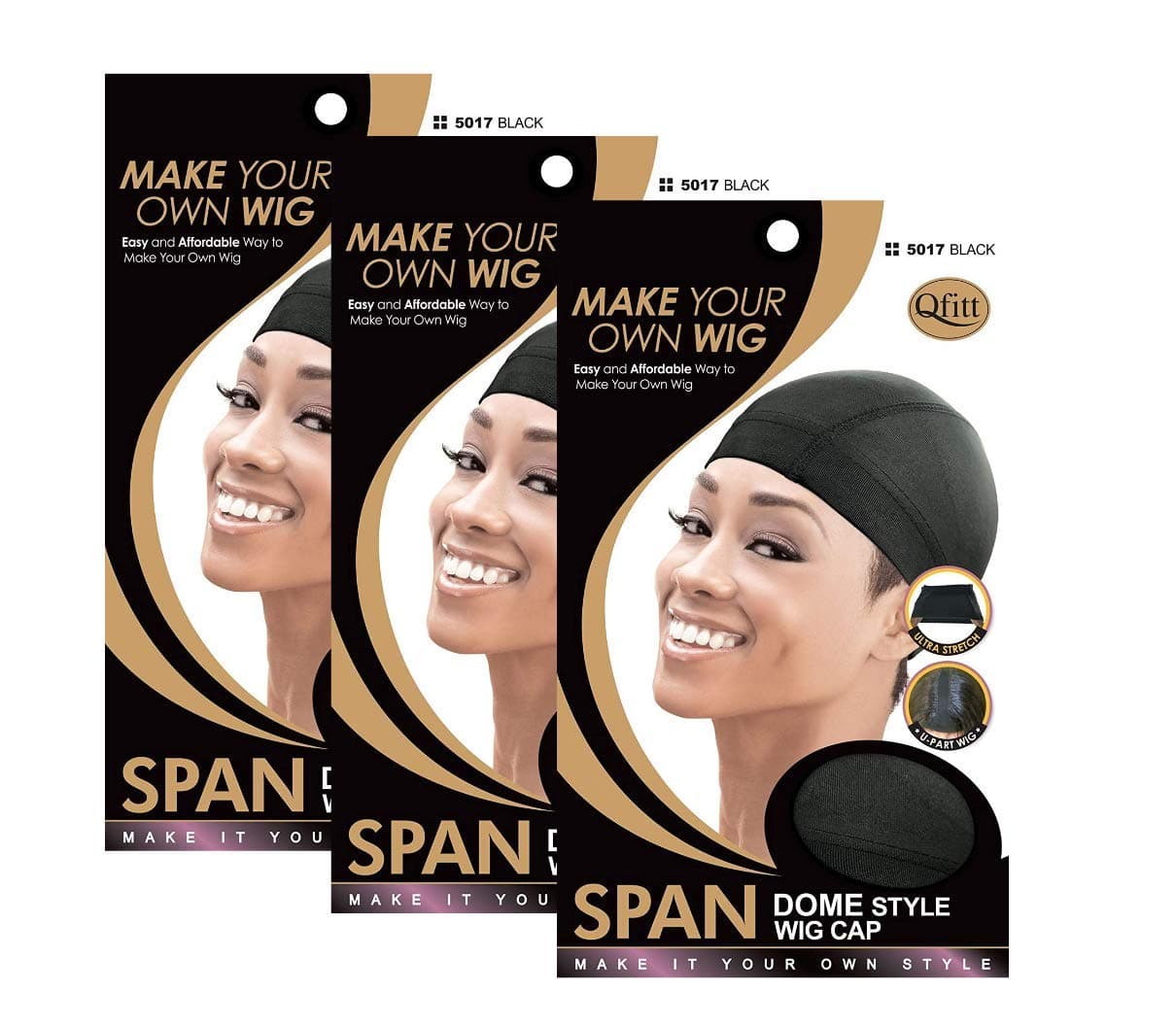 (3 Pack) Qfitt - Spandex Dome Style Ultra Stretch Wig Cap #5017