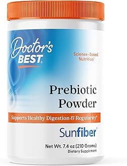 Prebiotic Powder Supplement with Sunfiber Guar Fiber - Digestive Health & Nutrition Support for Women & Men, Unflavored, Easy Dissolve, Gluten Free, Non GMO, Vegan - 7.4 oz