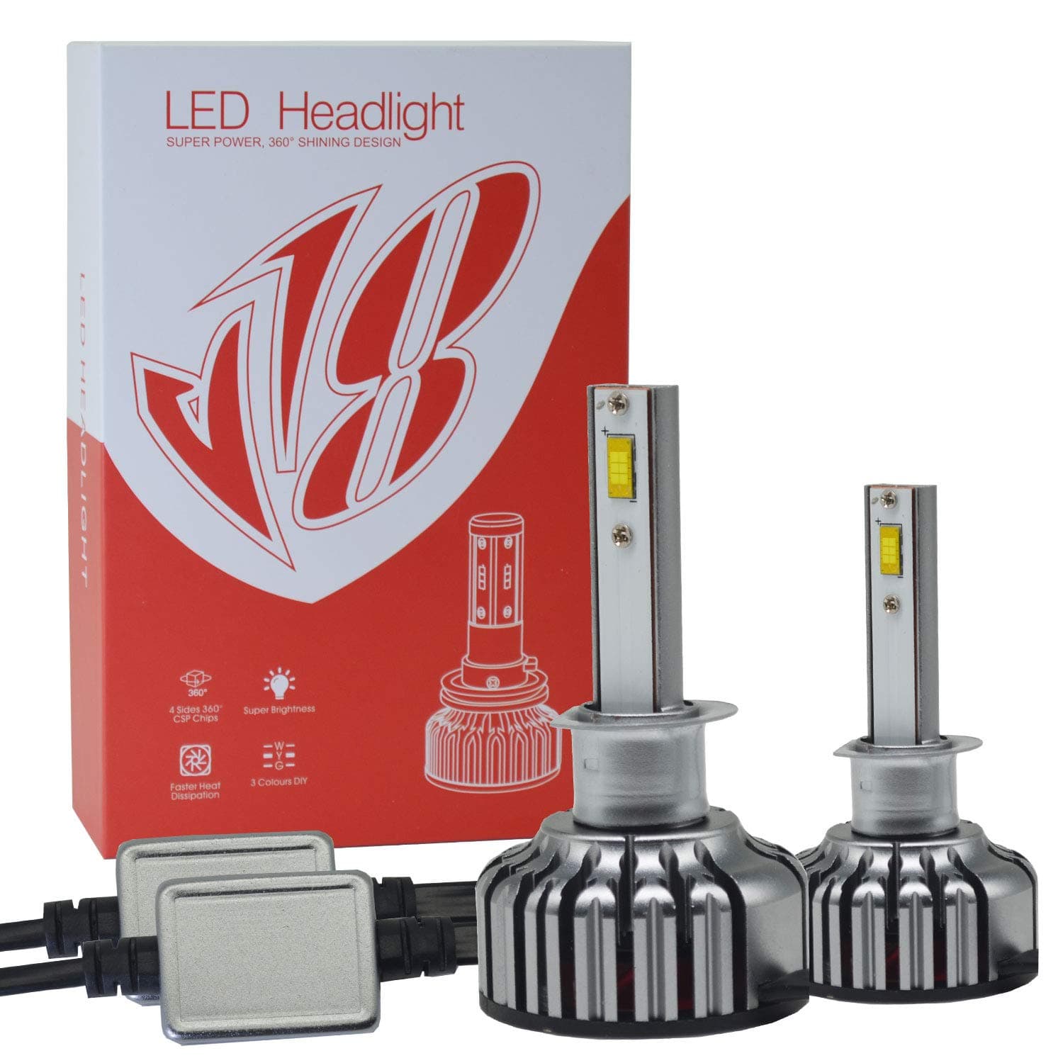 12000LM Super Bright 100W H1 LED Headlight Bulbs Conversion Kit 360 Degree High Low Beam for Car Lamp Replacement-White(6000K) -2 Pack 12months Warranty