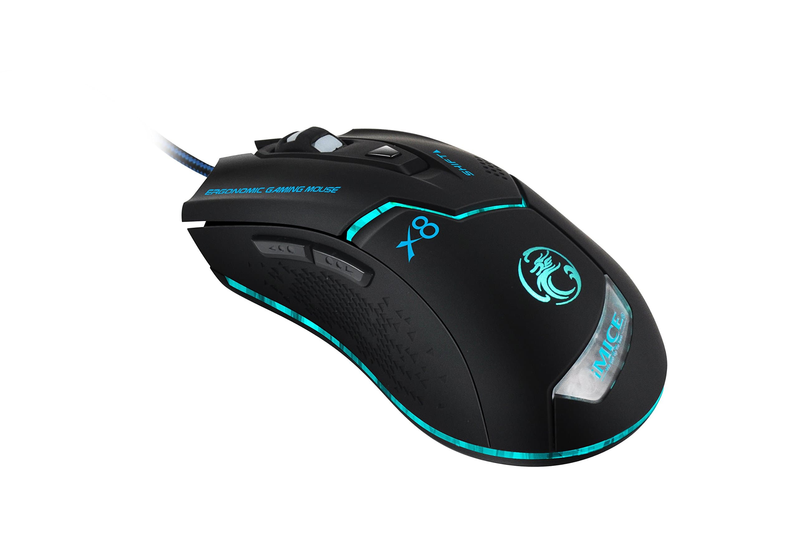 Gaming Mouse 6 Gaming Buttons 3 DPI Adjustment Optical Wired Game Mouse Colorful LED Lights Automatically Switch to Breathe 10,000,000 Times Key Life with USB Port Super Breathing Light - Apedra® X8 Black.