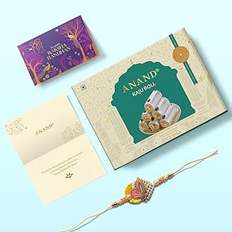 ANAND Sweets Raksha Bandhan/Rakhi Kaju Roll Gift box | Kaju Roll (250g) + Rakhi + Greeting card and cover combo | Premium Cashew sweet | For Brother, Sister, Bhabhi | No Preservatives