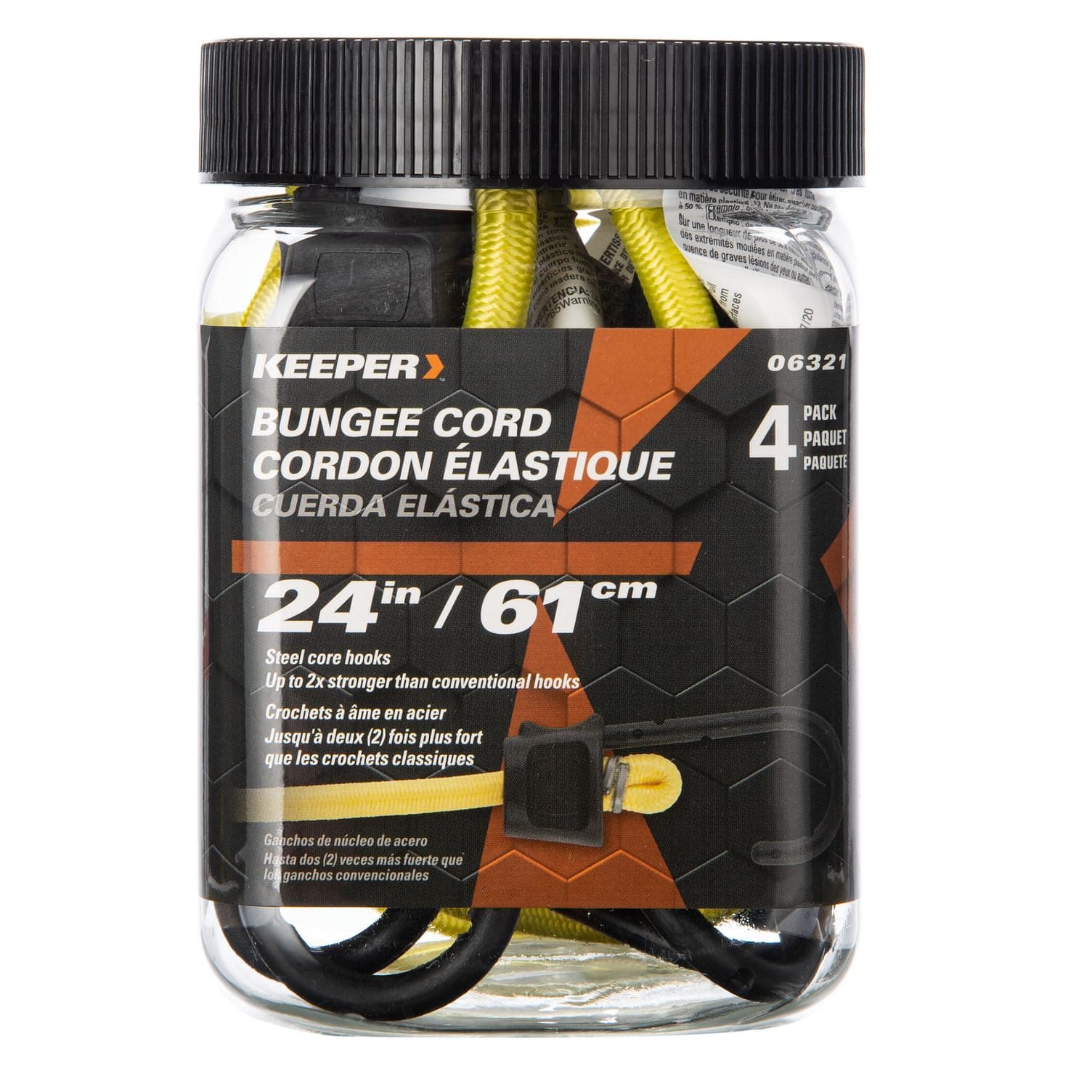Keeper - 24” Bungee Cord With SST Hooks, 4 Pack - UV And Weather-Resistant