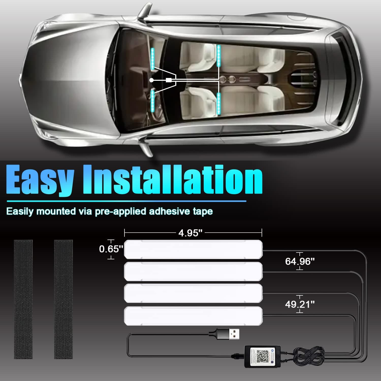 XTAUTO Car Interior Lights with Bluetooth App Control, 4 in 1 Under Dash Footwell Lights Kits Waterproof USB RGB LED Strip Lights w/ 460 Colors DIY Music Sync Mode for Car Vehicle Internal SUV Truck