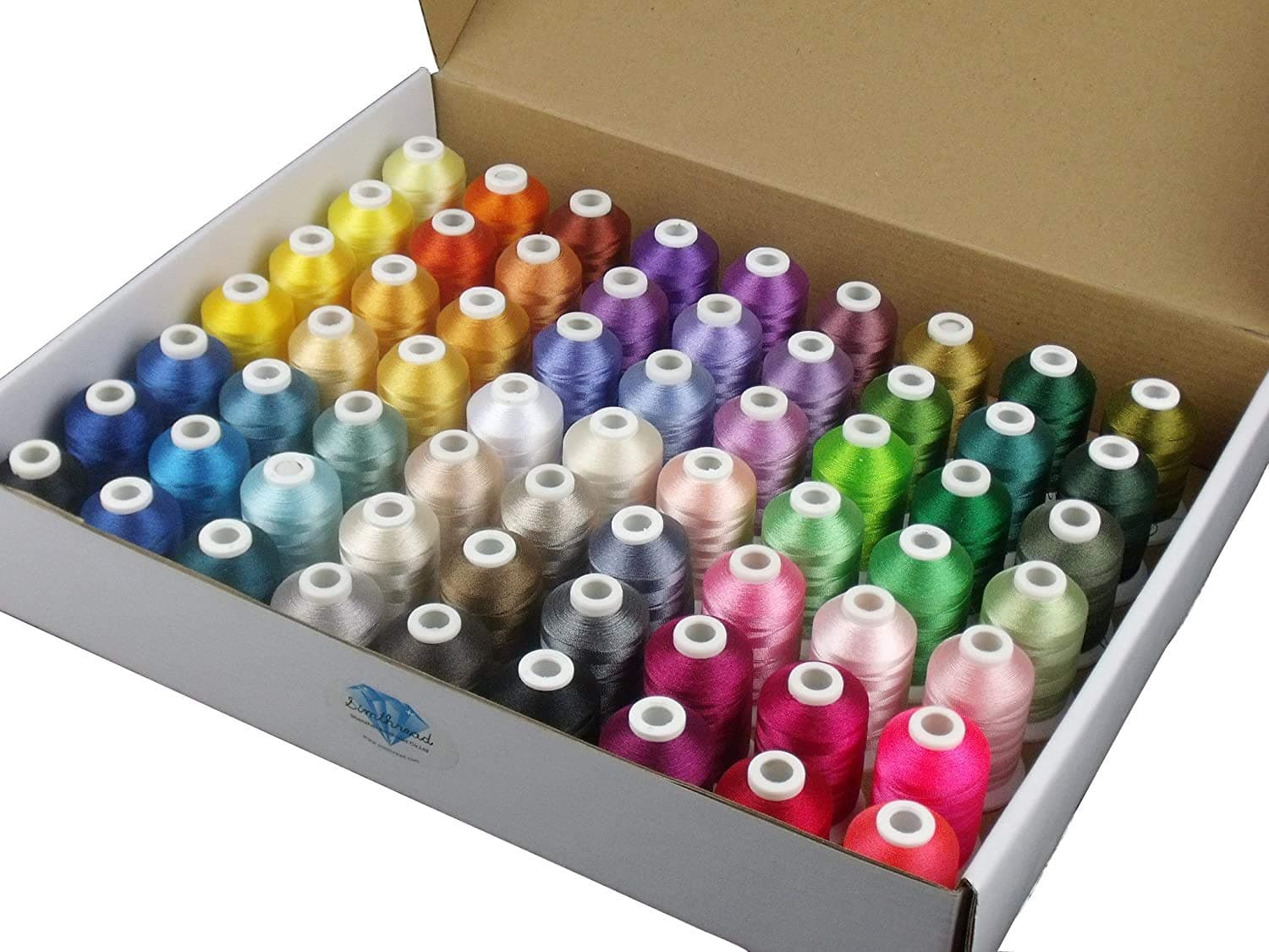 63-Colour Polyester Embroidery Thread Kit, 63 Spools of 500 m, 40WT, Convertible to Brother Colour Chart, Compatible with Brother, Janome, Babylock, Singer and Other Embroidery Machines