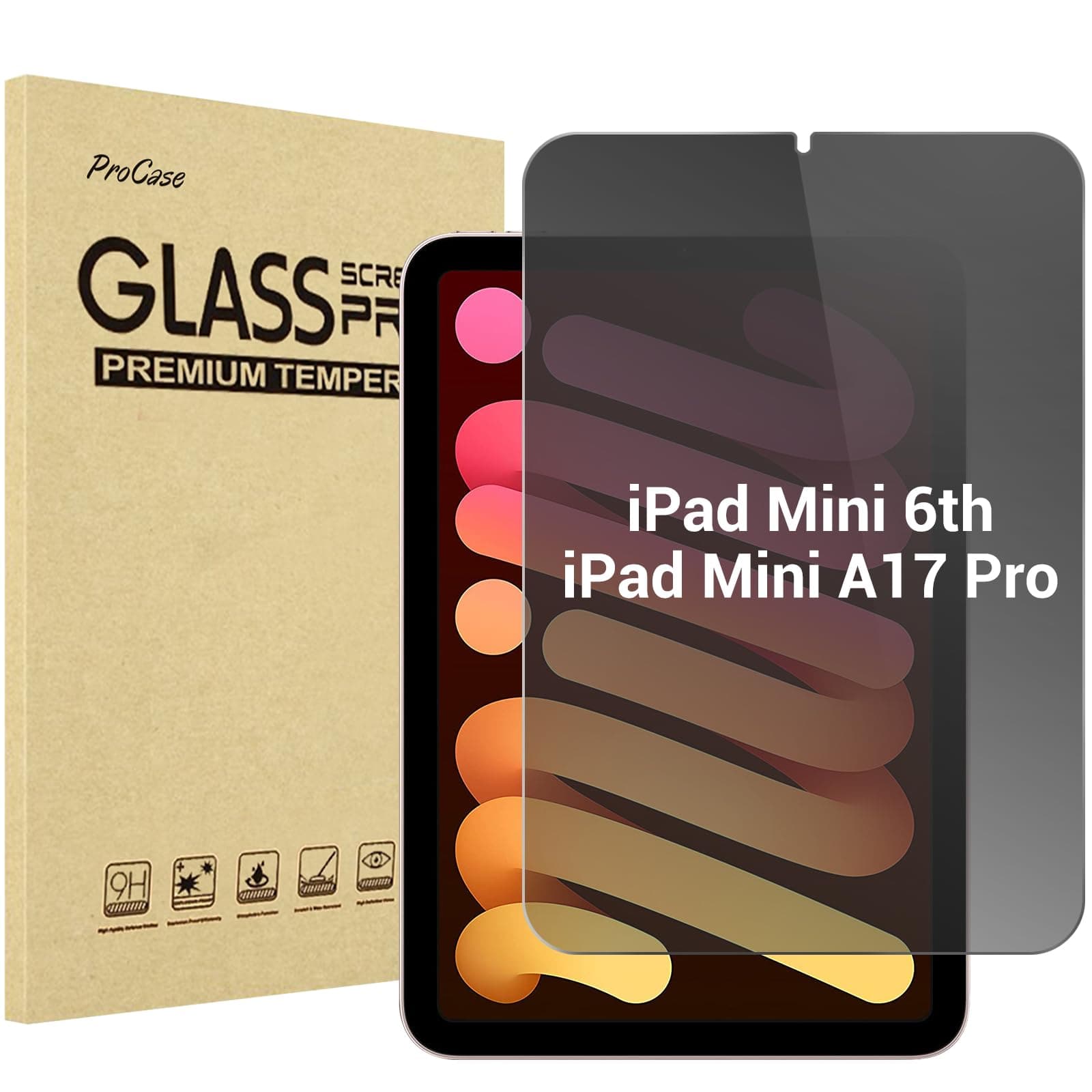 ProCase iPad Mini A17 Pro Mini 6 8.3 Inch Privacy Screen Protector, Anti-Spy Tempered Glass Screen Film Guard Screen Protector for 8.3” iPad Mini 7th Gen 2024 Mini 6th Gen 2021