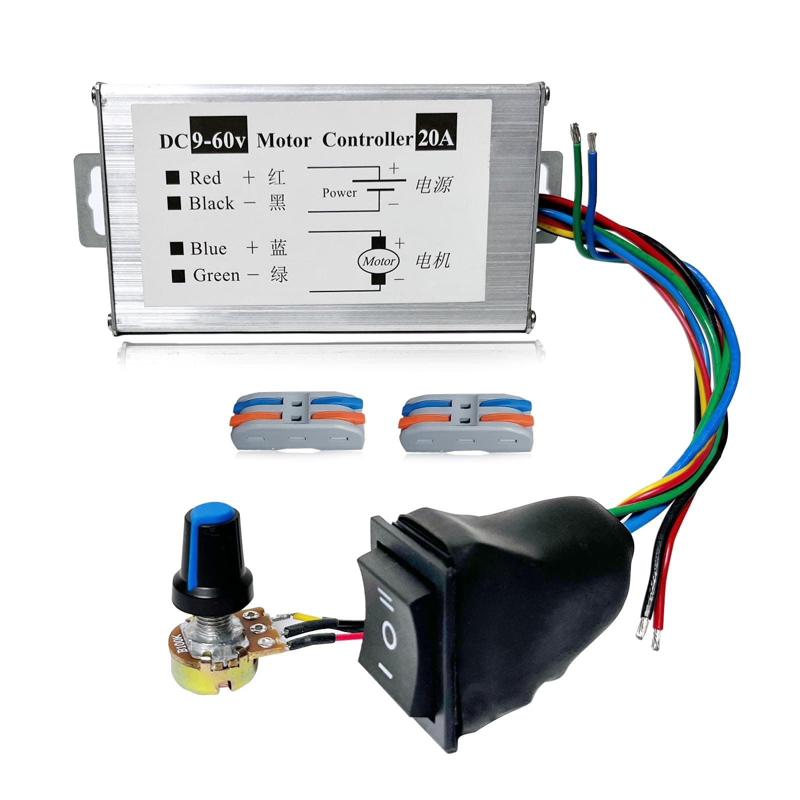 DC Motor Speed Controller ，DC 12V 24V 36V 48V 60V Pulse Width Modulation PWM Monitor Dimmer Governor ，1200W 20A CW/CCW and Rotary Switches
