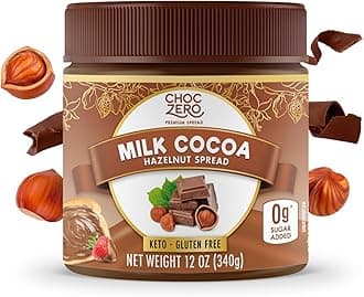 ChocZero Keto Milk Chocolate Hazelnut Spread - Keto Friendly, No Sugar Added, Best Low Carb Dessert, Perfect Topping for Almond Flour Pancakes, Naturally Sweetened with Monk Fruit (1 jar, 12 oz)