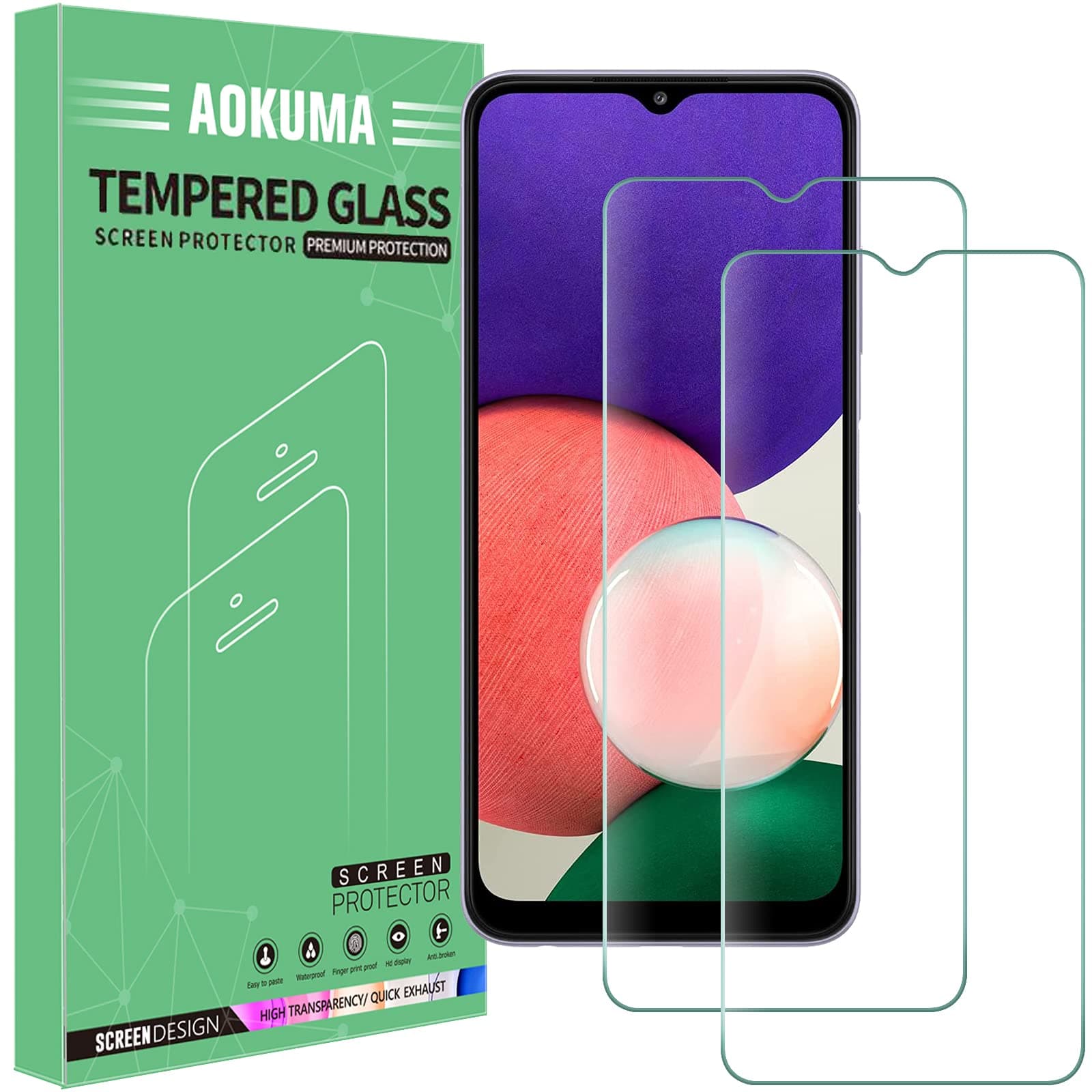 Tempered Glass for Samsung Galaxy A22 5G Screen Protector, [2 Pack] Premium Quality Guard Film, Case Friendly, Shatterproof, Shockproof, Scratchproof oilproof