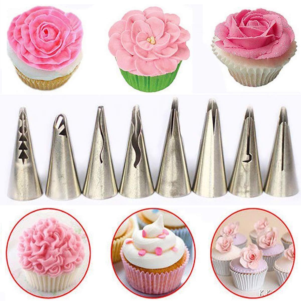 8 Pcs Cake Decorating Icing Piping Tips Russian Tulip Icing Piping Nozzles Tips Pastry Cake Decorating Baking Tools