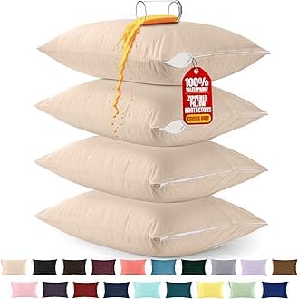 Utopia Bedding Waterproof Pillow Protector Zippered (4 Pack) Queen Beige – Bed Bug Proof Pillow Encasement 20 x 28 Inches