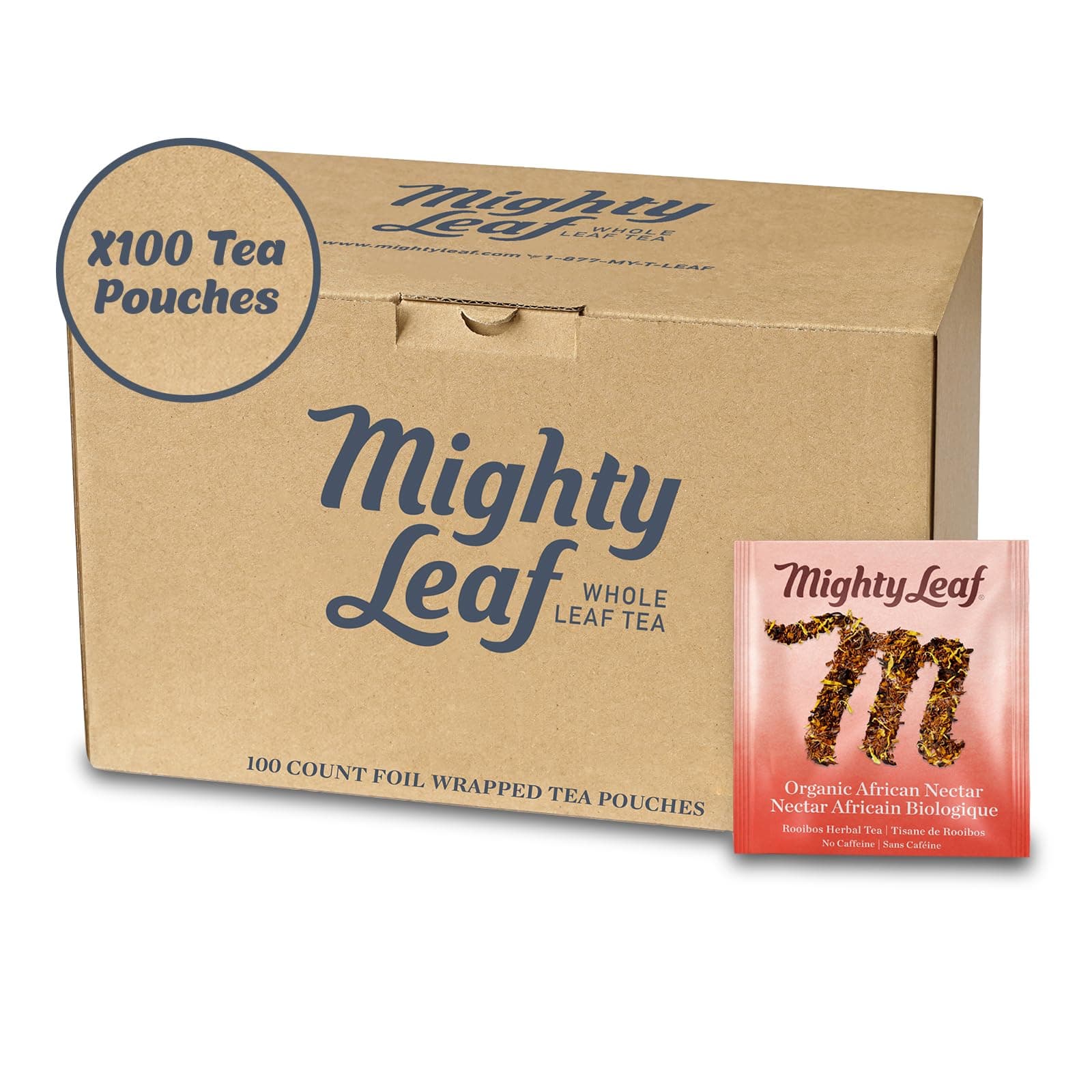 Mighty Leaf Organic African Nectar Herbal Tea – 100 Count Biodegradable Silk Tea Bags – Rooibos-Based Caffeine-Free Blend with Sweet Tropical Flavor