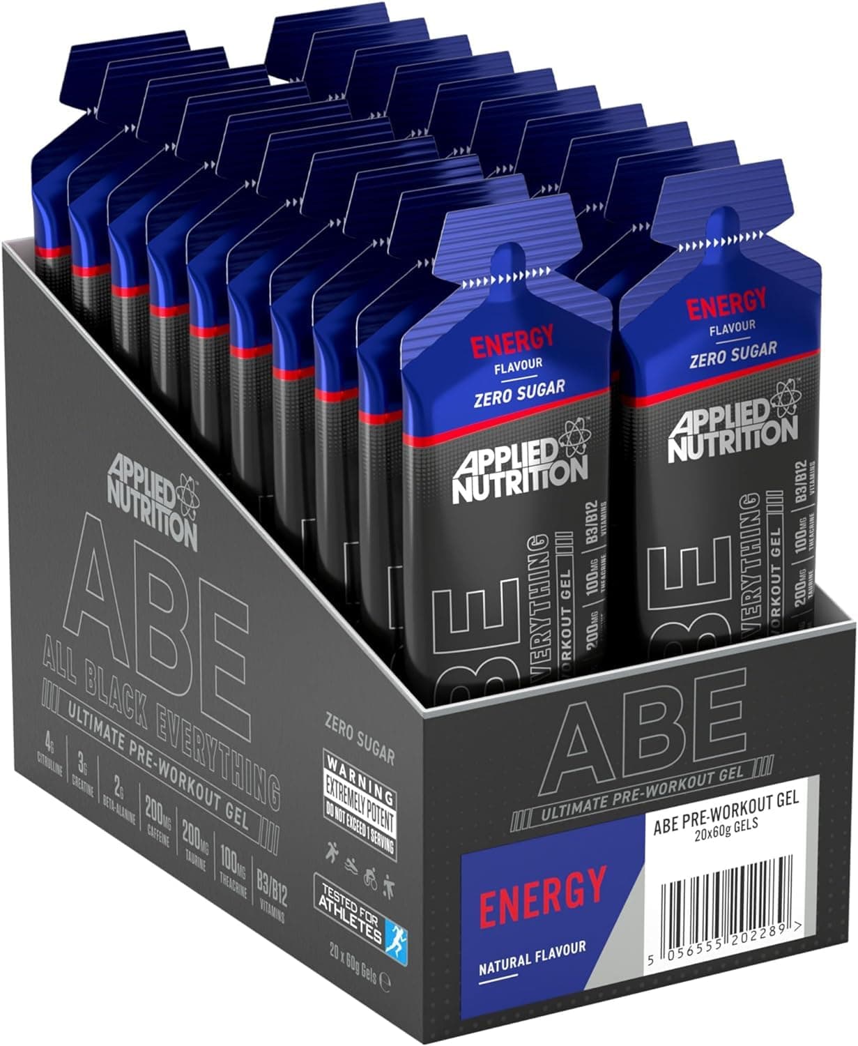 Applied Nutrition ABE Pre Workout Gel - All Black Everything Pre Workout Gel, Energy & Physical Performance with Citrulline, Creatine, Beta Alanine (20 x 60ml Gels) (Energy Flavour)