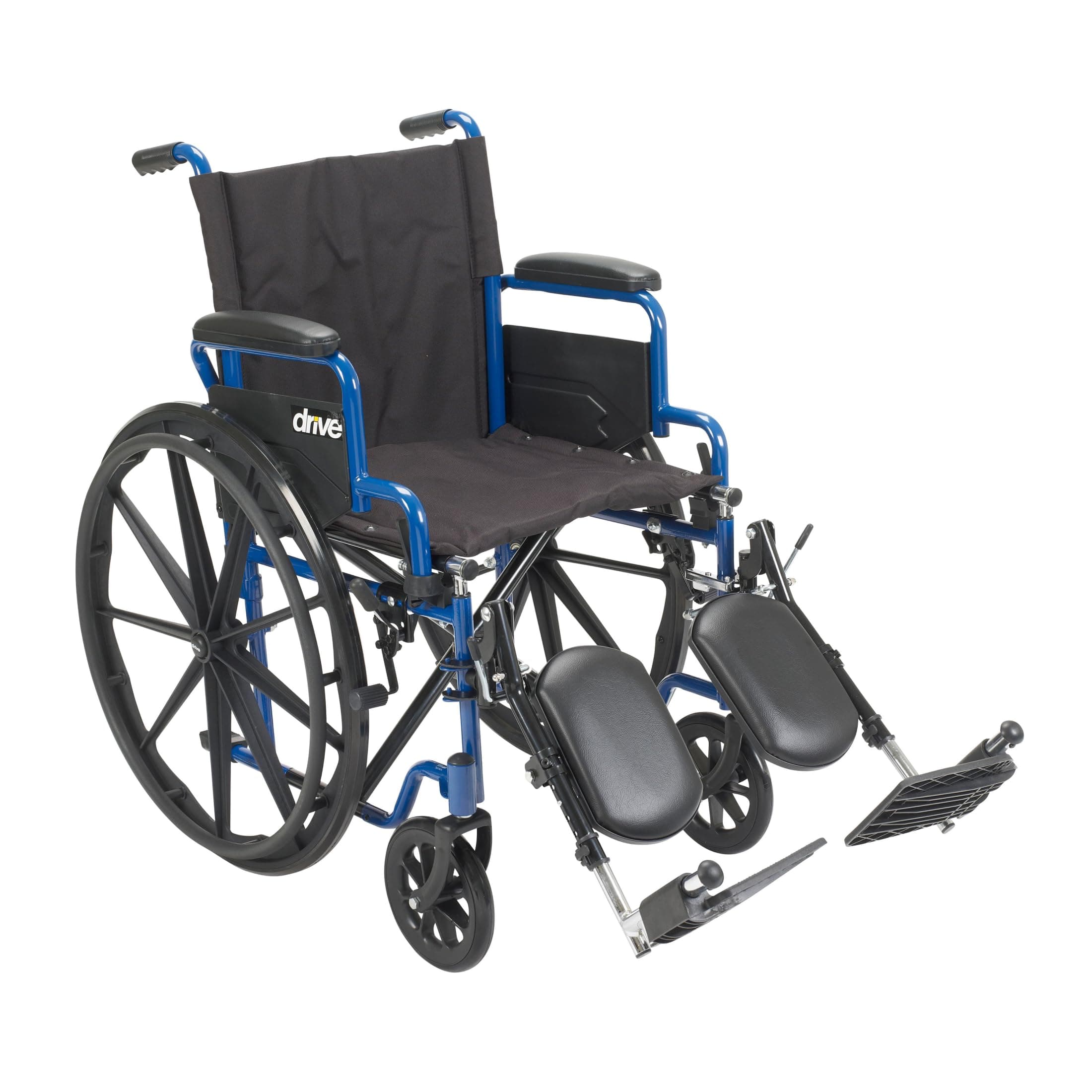 Blue Streak Lightweight Foldable Wheelchair - Enhanced Mobility Support - Durable Construction - Padded Comfort - Swing-Away Leg Rests - Desk Arms - Blue/Black - 18 Inch Seat