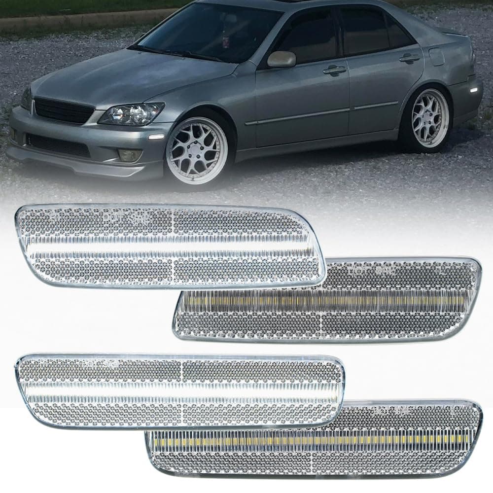 4PCS White Led Side Marker Lights for 2001 2002 2003 2004 2005 Lex'us IS300 Led Indicator Turn Signal Light Kit Clear Lens Front Rear Bumper Clearance Light OEM Replacement