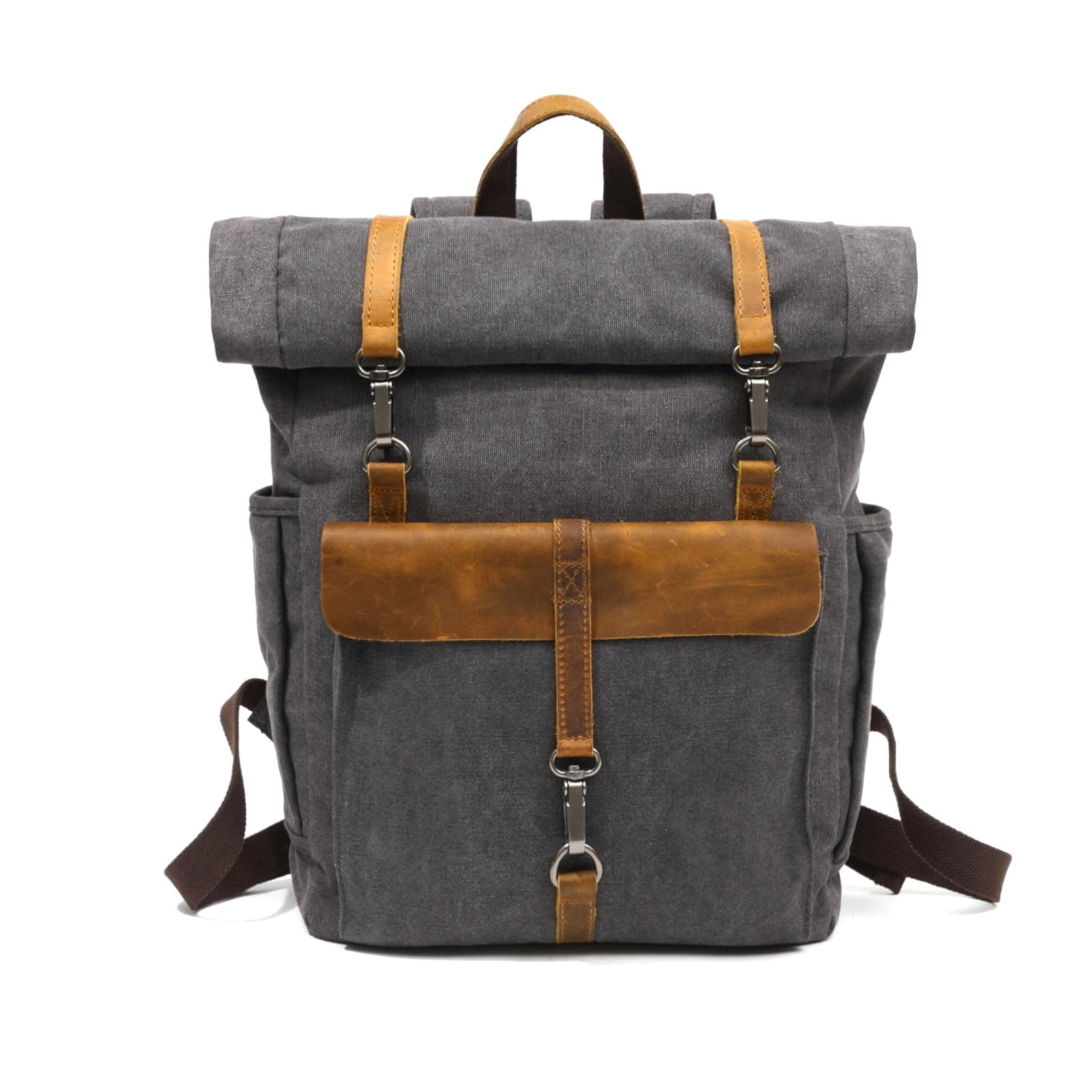 Rolltop Backpack Canvas School Backpack Laptop Hand Luggage Backpack Men Women with 15.6 Inch Laptop Compartment Backpacks for Business Work Travel School Bag Daypacks