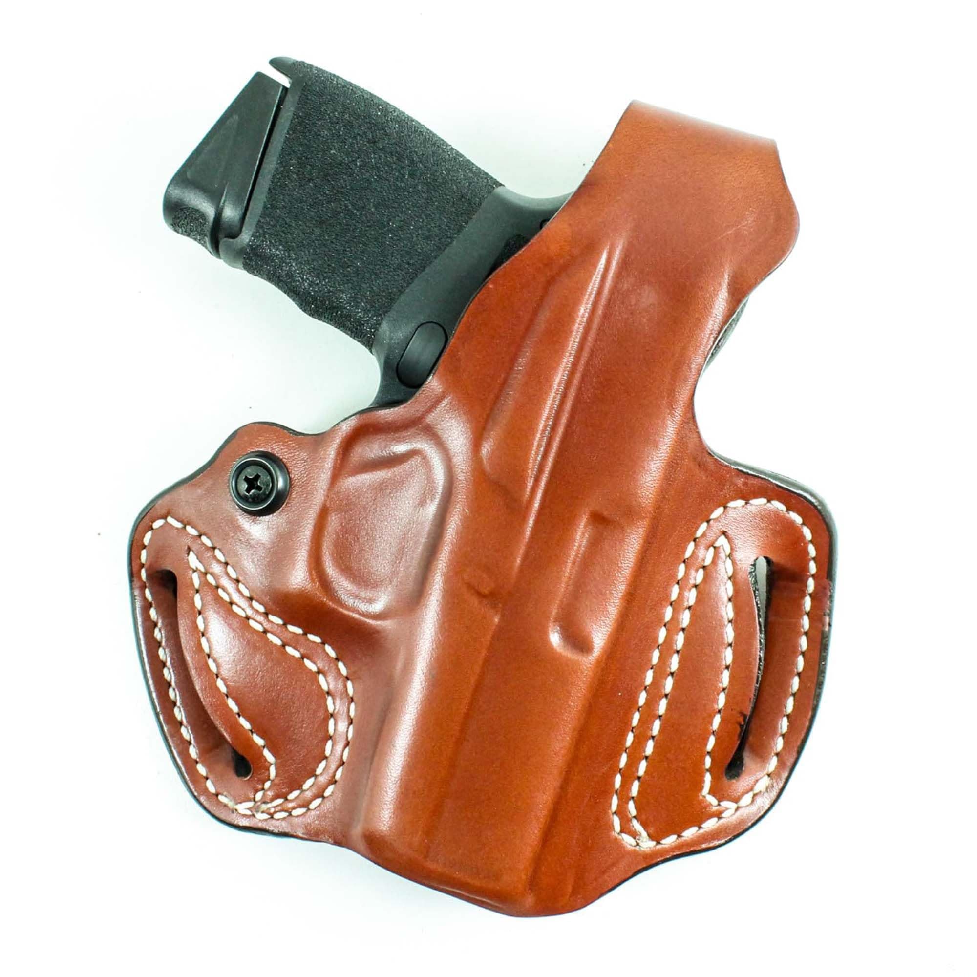 Thumb Break Mini Slide OWB Holster - Leather Holster, Open Carry, Compatible with the Sig P365, P265 XL, P365 SAS, P365 XL w/ Romeo Zero, P365 X w/ Romeo Zero - Right Hand Draw, Tan