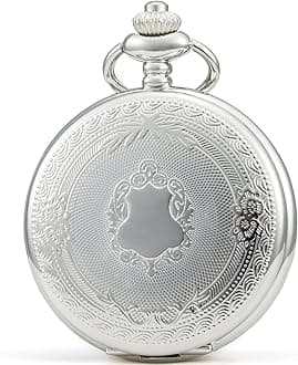 SEWOR Vintage Elegant Carving Pocket Watch Mechanical Hand Wind (Silver)