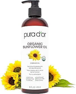 16 Oz ORGANIC Sunflower Seed Oil - 100% Pure & Natural USDA Certified Cold Pressed Carrier Oil For DIY Beauty - Unscented, Hexane Free Liquid Moisturizer - Face Skin & Hair - Men & Women