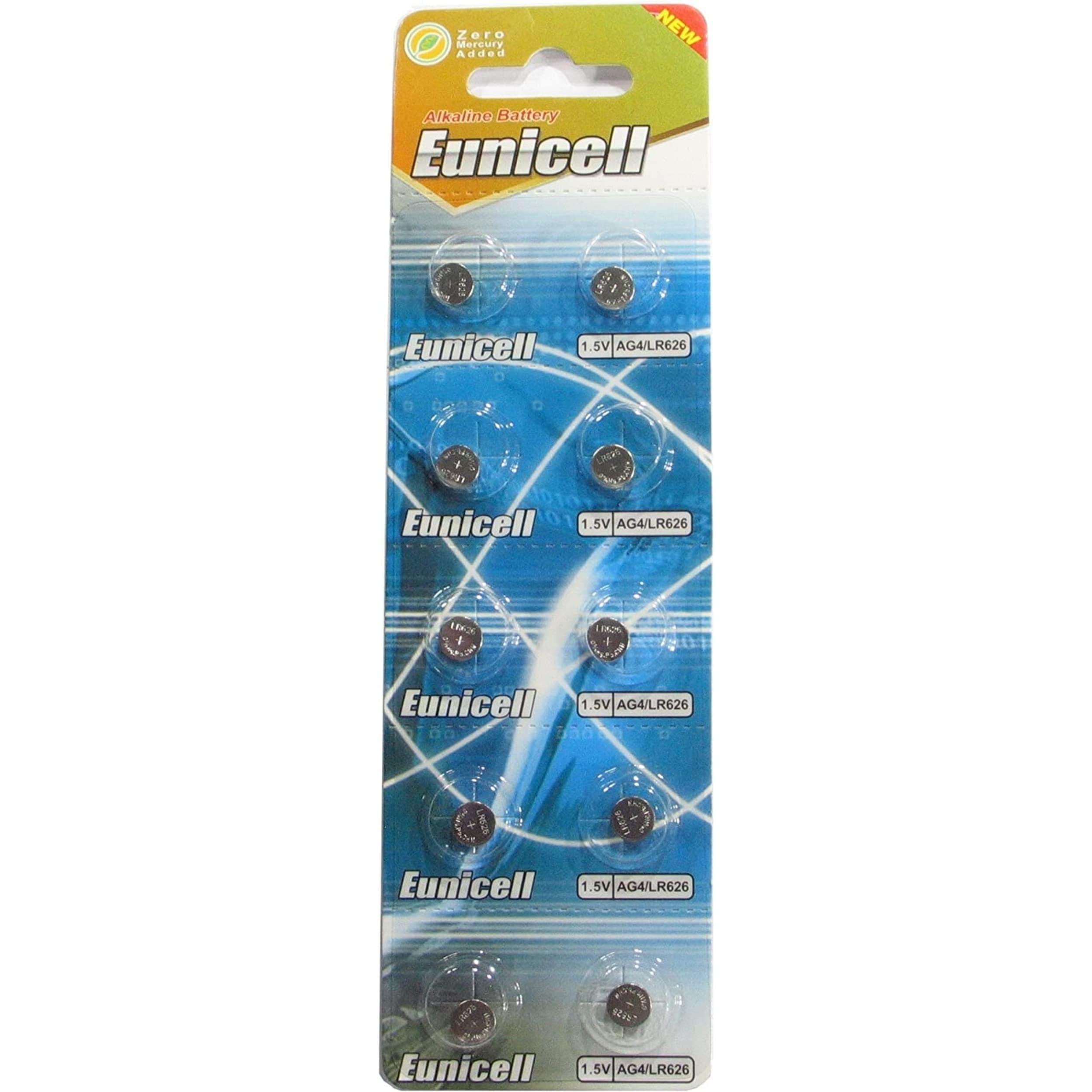 Eunicell 10 AG4 / LR66 / 177/377 / LR626 Button Batteries Long Shelf Life 0% Mercury (Expiry Date Marked)