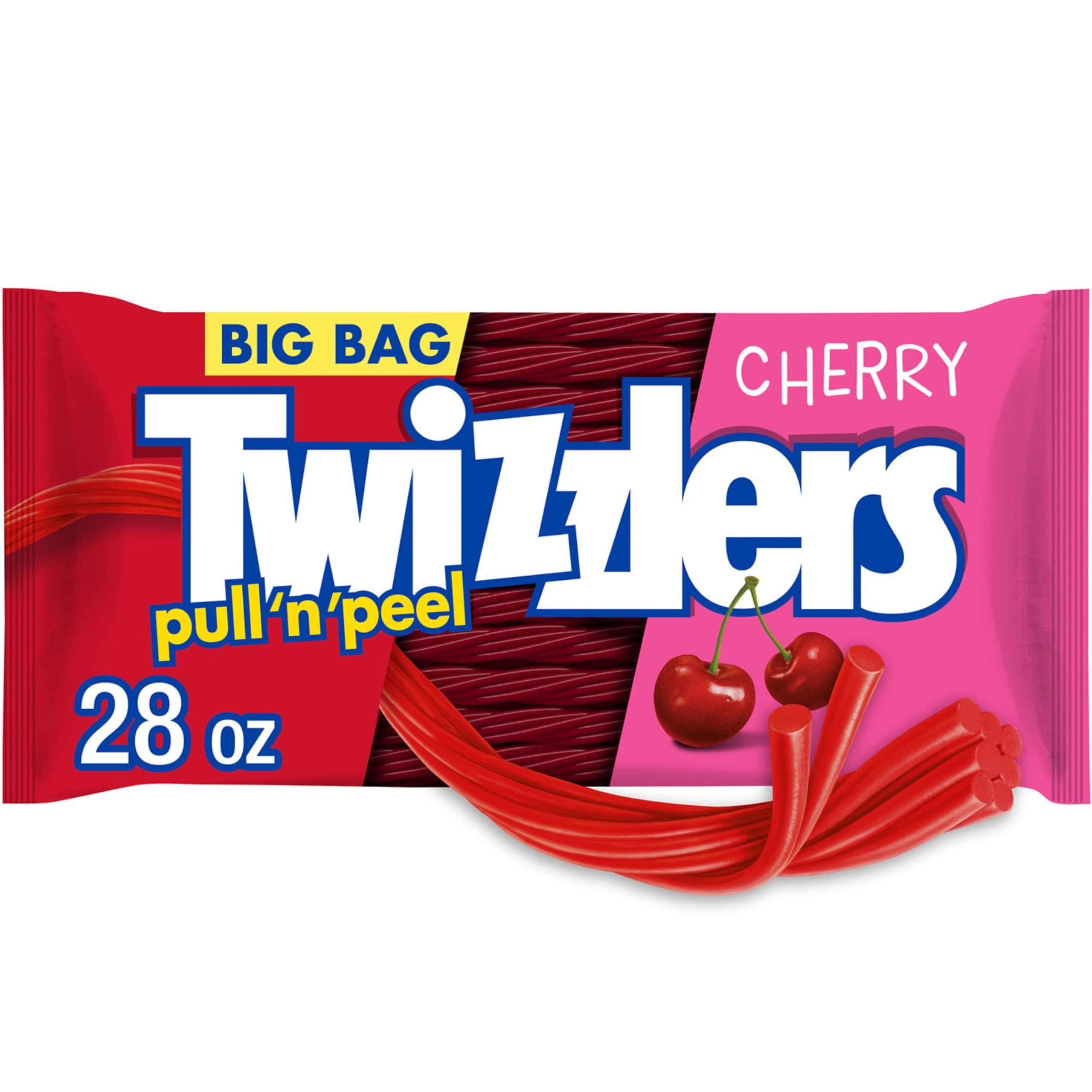 TWIZZLERS PULL 'N' PEEL Cherry Flavored Licorice Style, Chewy Candy Big Bag, 28 oz