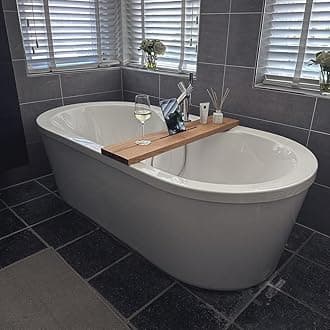 RuPS Premium Handmade Solid Wood Bathtub Tray/Bath Caddy for Bathroom, Bath Shelf/Table for Pool, Spa House, Tray with Mobile Holder. (Brown)