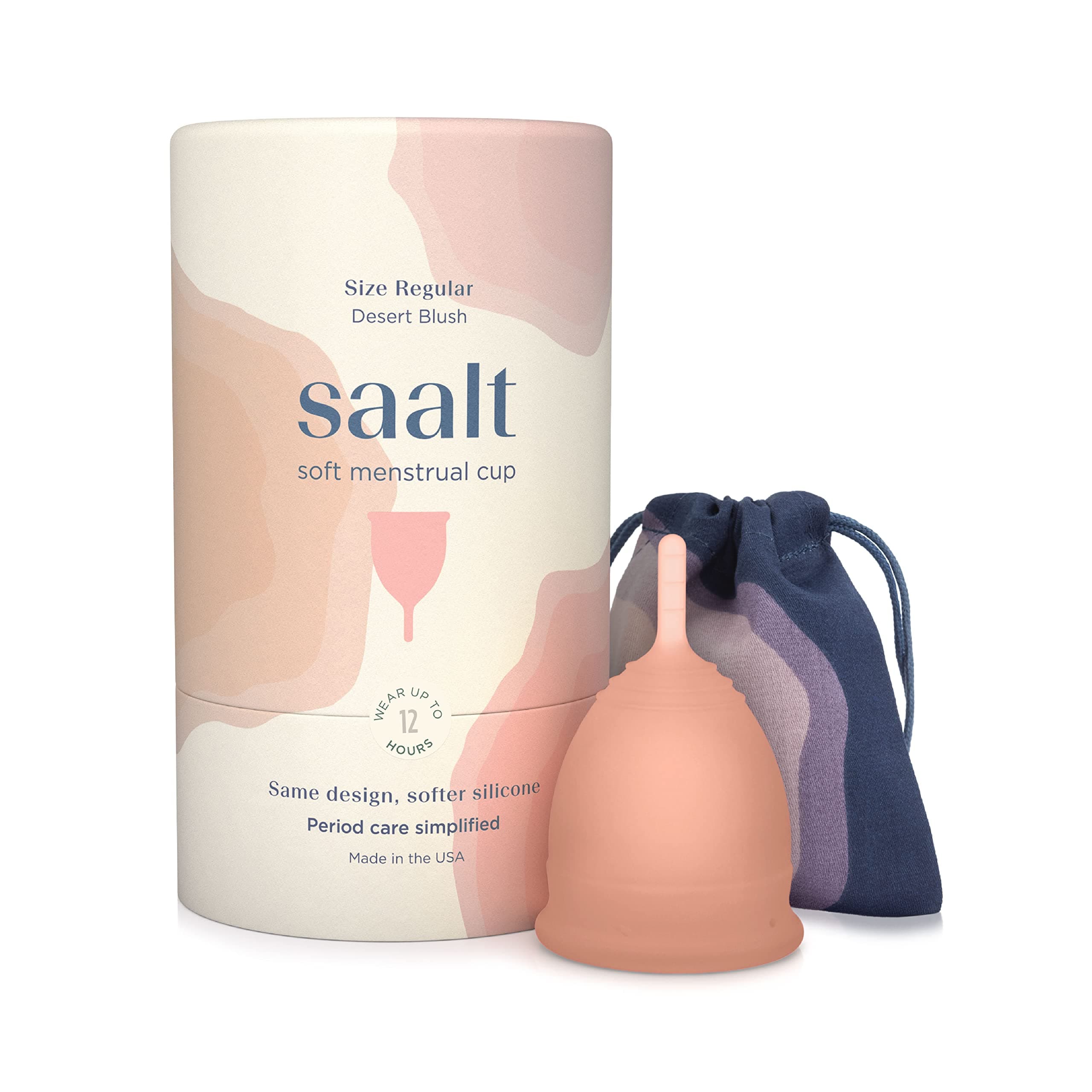 – Soft Menstrual Cup - Super Soft and Flexible - Best Sensitive Cup - Wear for 12 Hours - Made in USA (Desert Blush, Regular)