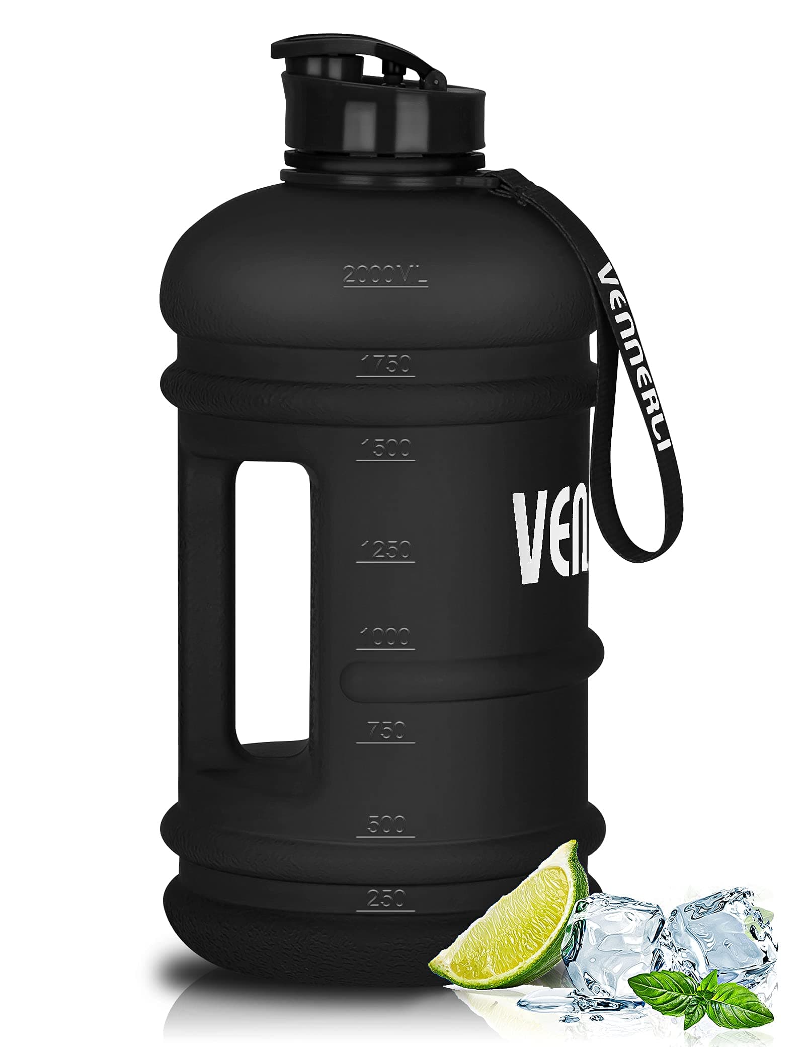 – VENNERLI Half Gallon Water Bottle 2.2L Bottles with Handle Flip Cap 100% Leak Proof BPA Free Reusable Durable Big Gym Jug for Camping Sports Workouts Hiking Outdoors 2.2Litre (Matte Black)