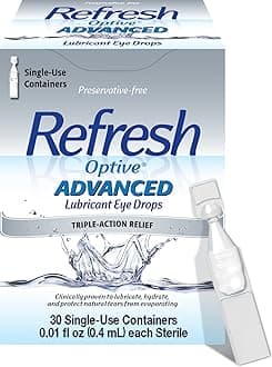 Refresh Optive Advanced Lubricant Eye Drops For Dry Eyes, Preservative-Free, 0.01 Fl Oz Single-Use Containers, 30 Count