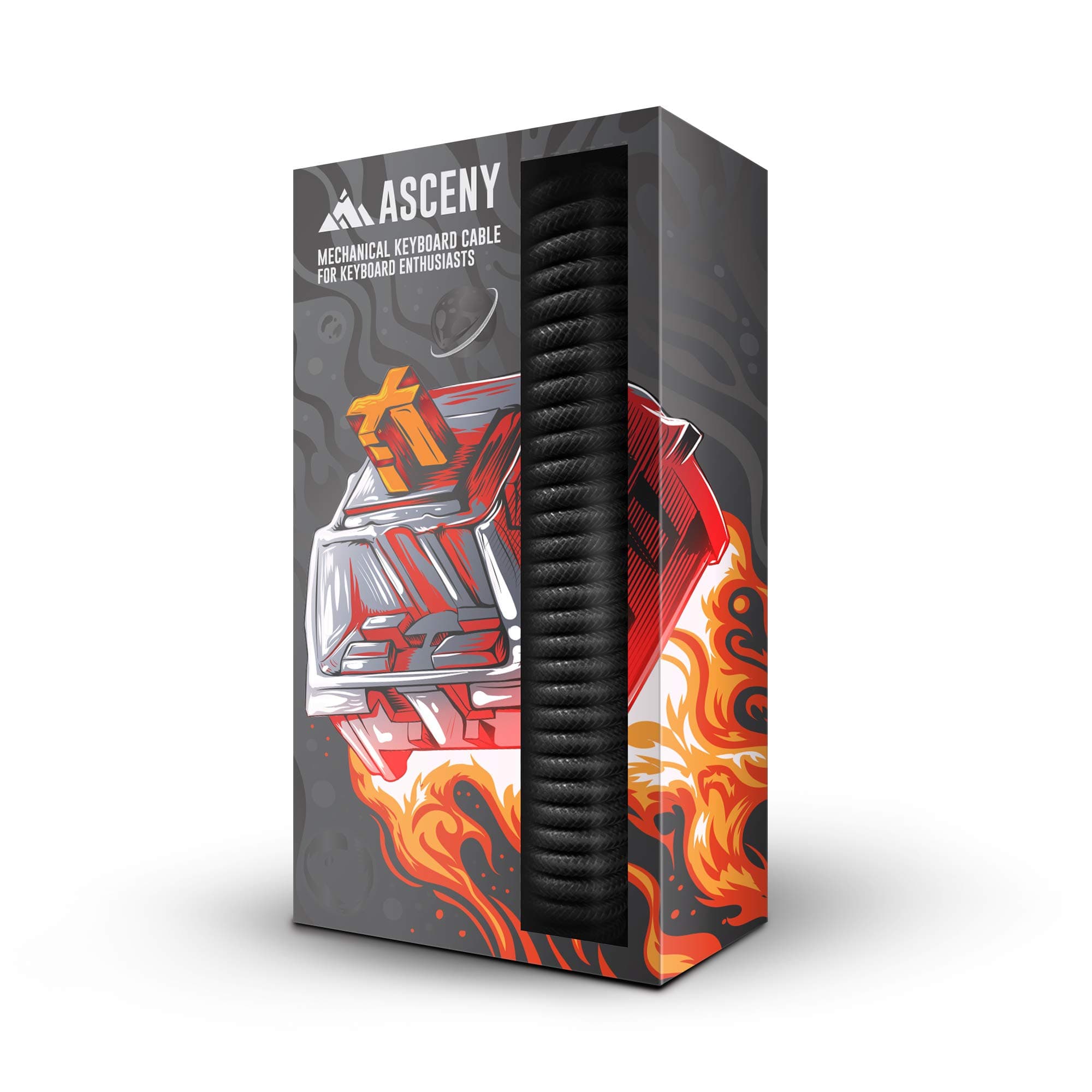 Coiled & Double-Sleeved Mechanical Keyboard Cable, for Type-C Mechanical Keyboards (Black)