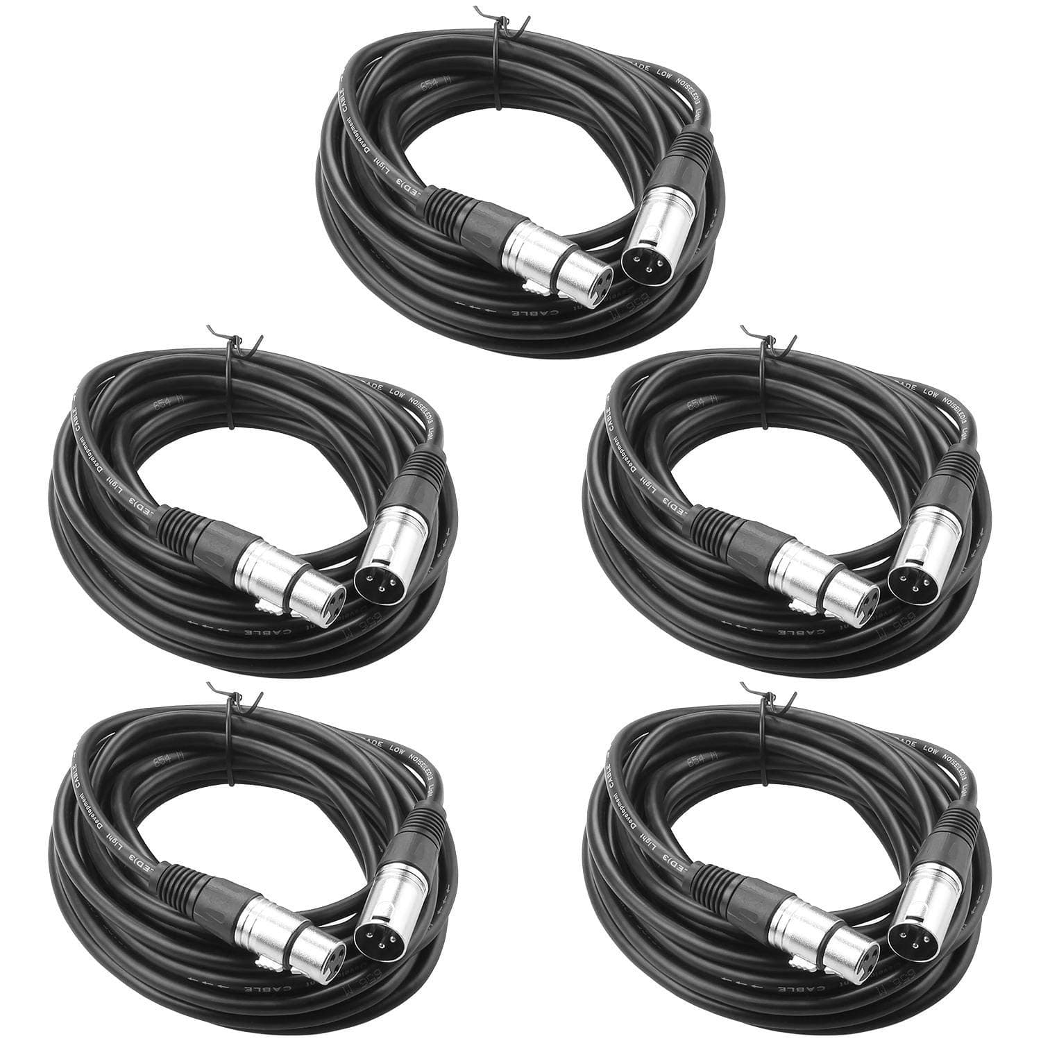5 Pack 20ft XLR Cable, Profession Balanced 3 Pin DMX Cables Male to Female, XLR Microphone Cable Patch Cables for Microphone, Audio, Guitar, Speaker
