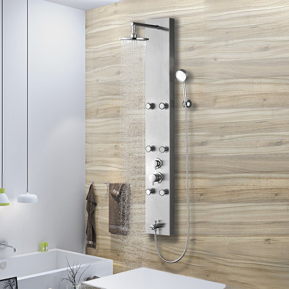 Vantory Shower Panel System Faucet Stainless Steel Rainfall with Adjustable Shower Head 6 Massages Jets,Hand Shower and Tub Spout,Brushed Nickel