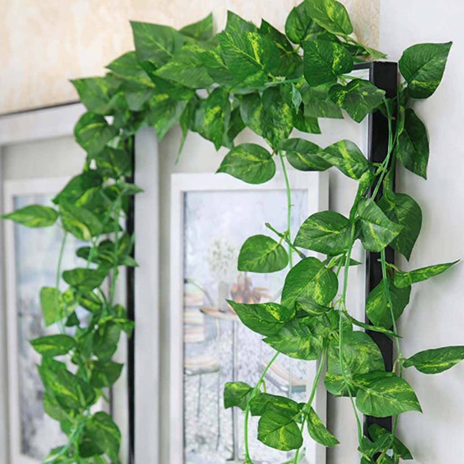 Go Hooked Artificial Hanging Creeper for Home Décor (Pack of 8, 6 Ft) | Money Plant Leaf Garland with 30 Leaves Each | Plastic Decorative Creeper for Balcony, Walls, Garden Decoration