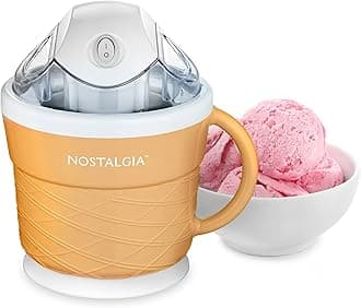 Nostalgia 1.5-Pint Electric Ice Cream Maker, No Salt Needed, Chute for Mixes and Custom Ingredients, Cone Design, Tan
