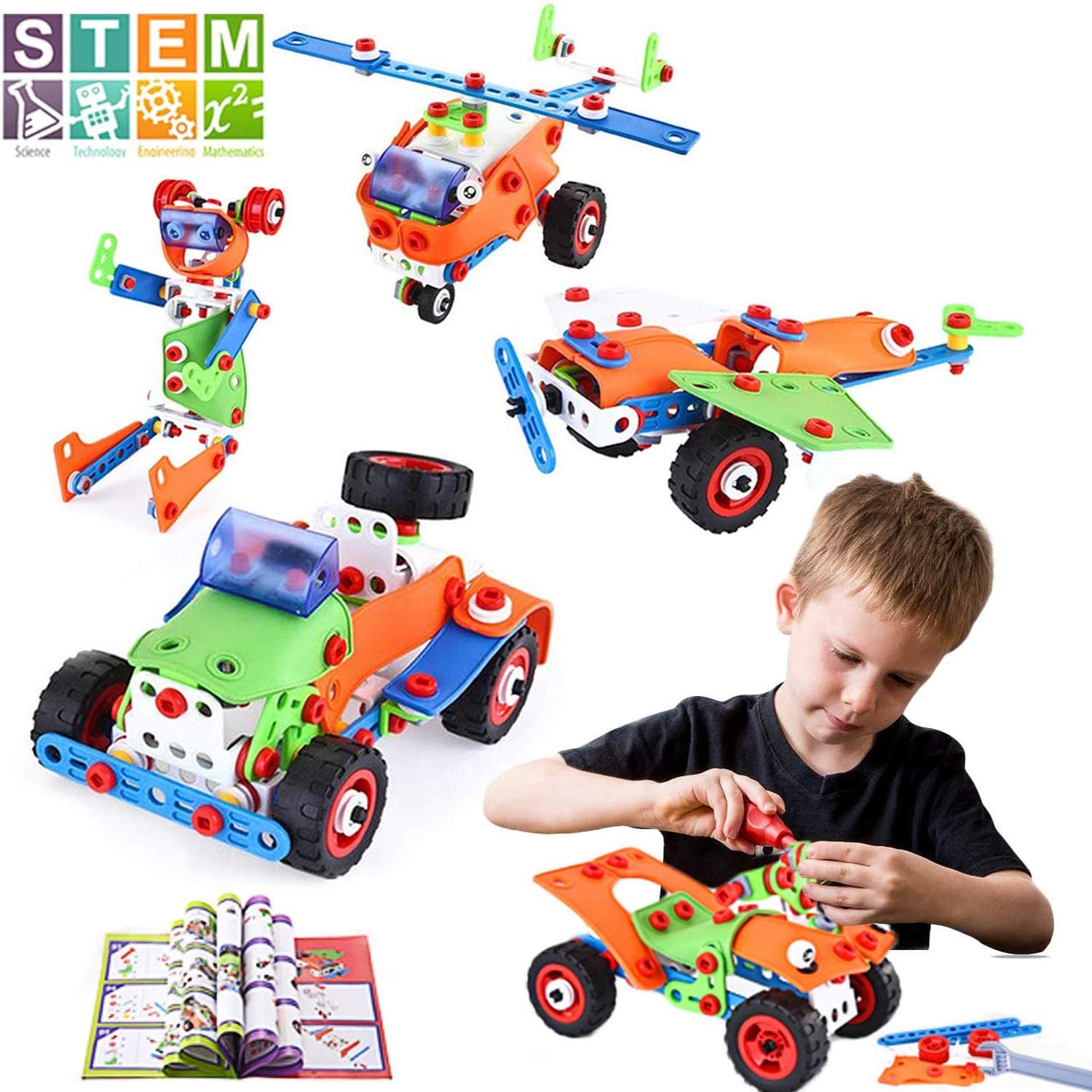 STEM Toys Building Blocks Kit, 165pcs Educational Construction Engineering Learning Toys for Kids, Building Toys Set for Boys Age 5 6 7 8 9 Year Old Best Girls Boys Gift for Birthday Christmas