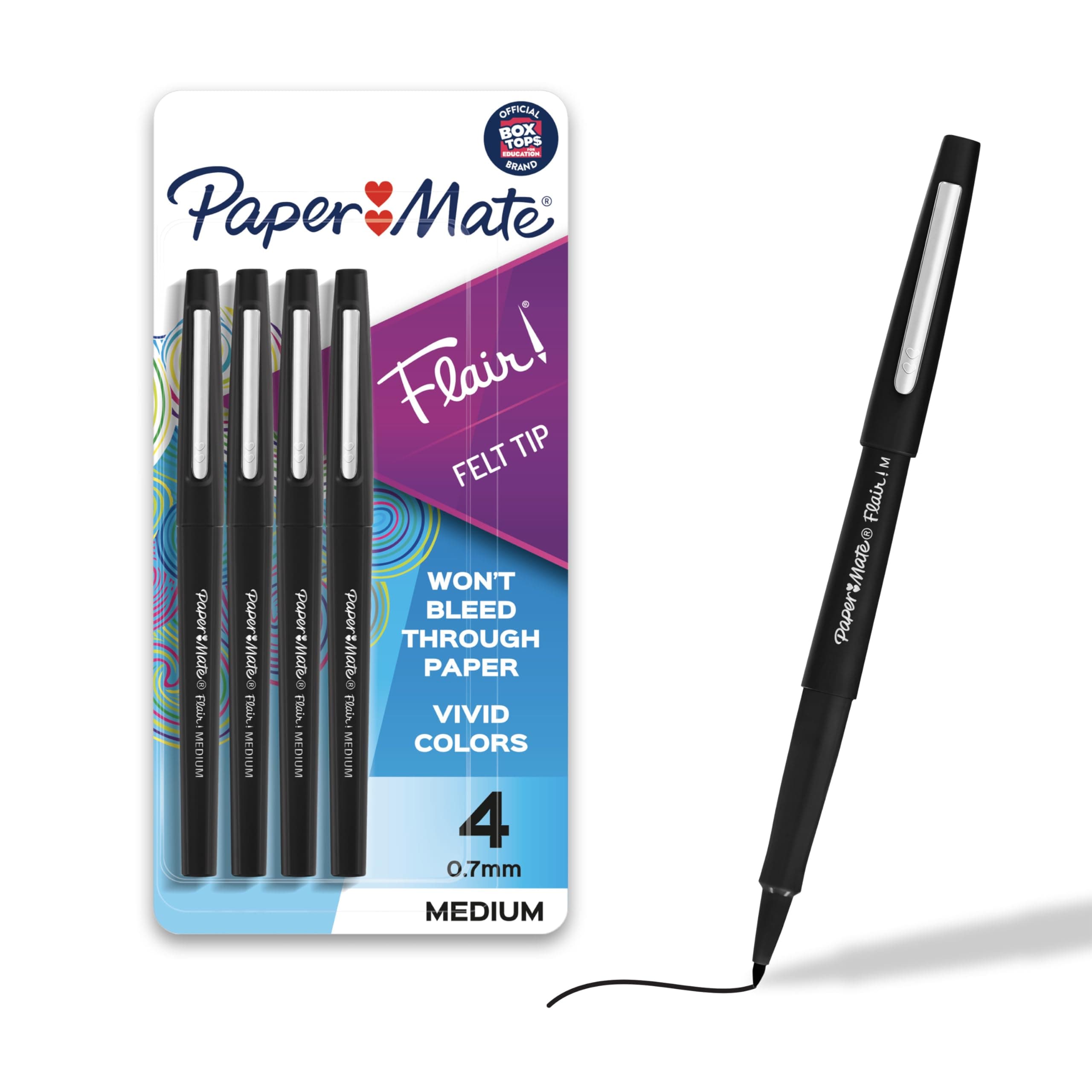 Flair Felt Tip Pens, Medium Point (0.7mm), Black, 4 Count