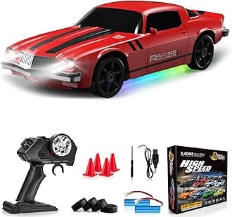 Remote Control Car RC Drift Car 2.4GHz 1:24 4WD 15KM/H High Speed Racing Sport Car with LED Lights Drifting Tire Racing Sport Toy for Adults Boys Girls Kids Gift 2Pcs Rechargeable Batteries