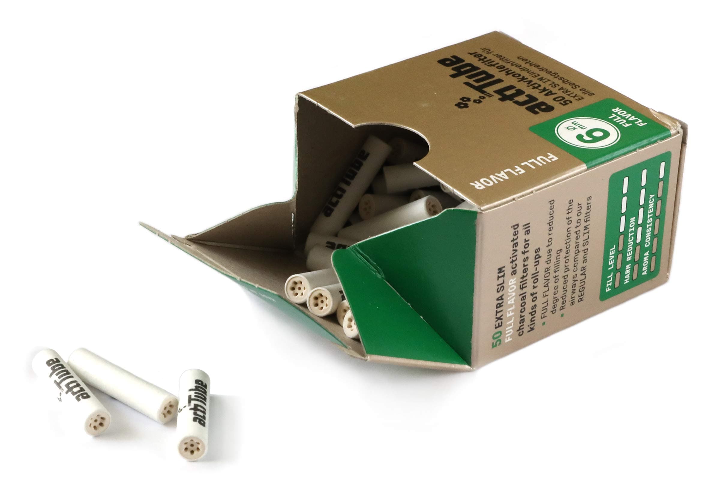 actiTube Extra Slim Gold 6 mm Activated Carbon Filter 1 x Box of 50 = 50 Filters, 50 g