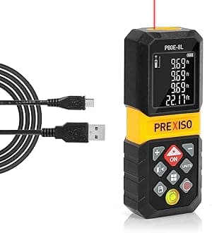 PREXISO Laser Measure, 265Ft Rechargeable Laser Distance Meter with Multi-Modes, Backlit LCD, and IP54 Rating