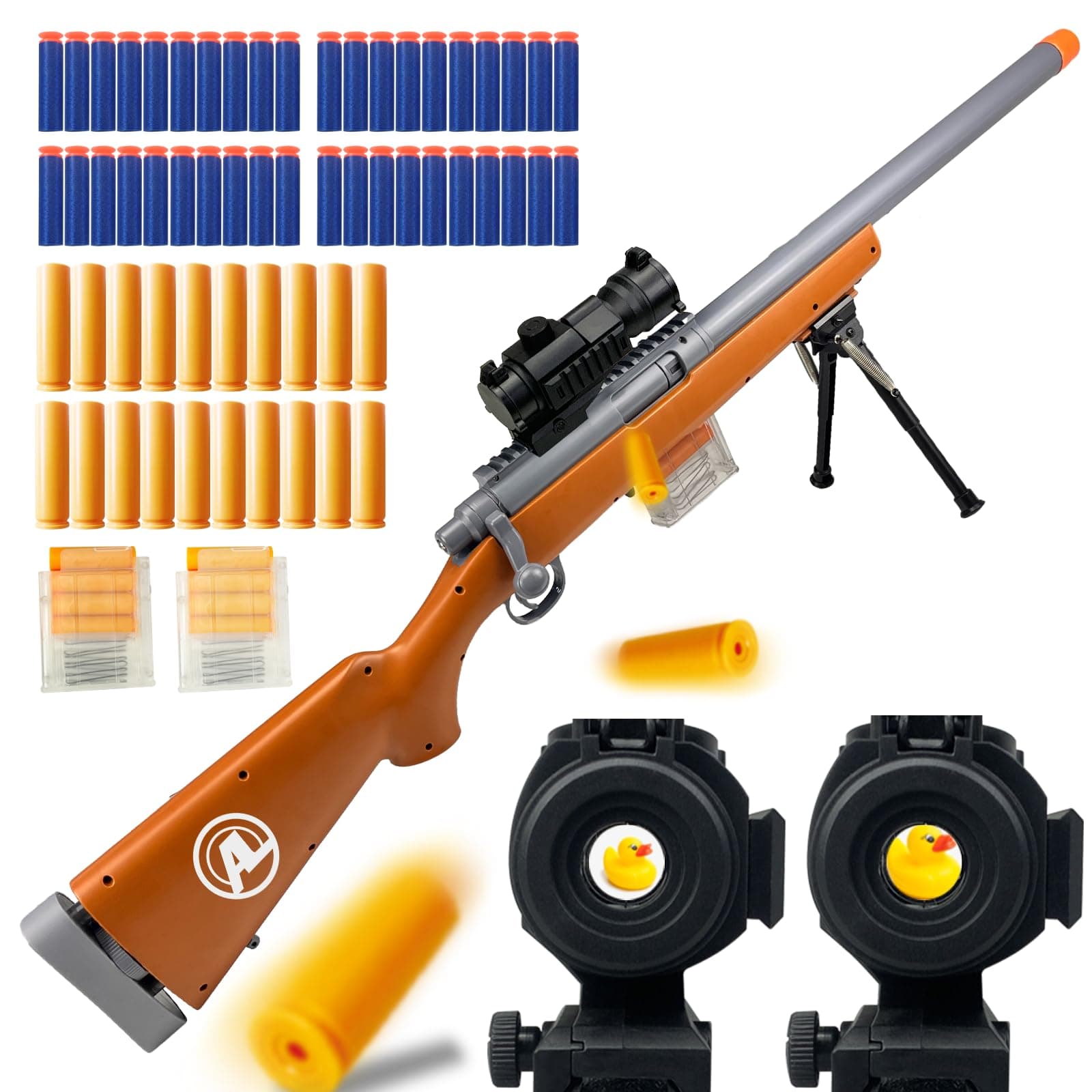 AGM MASTECH M24 Foam Blaster, Shell Ejecting, Safety Switch, Adjustable Stock 41.8 Inch, Scope, 40 Darts, 20 Casings, 2 Mags, Tactical Game Gear for Teens 14+ Years Adults(Brown)
