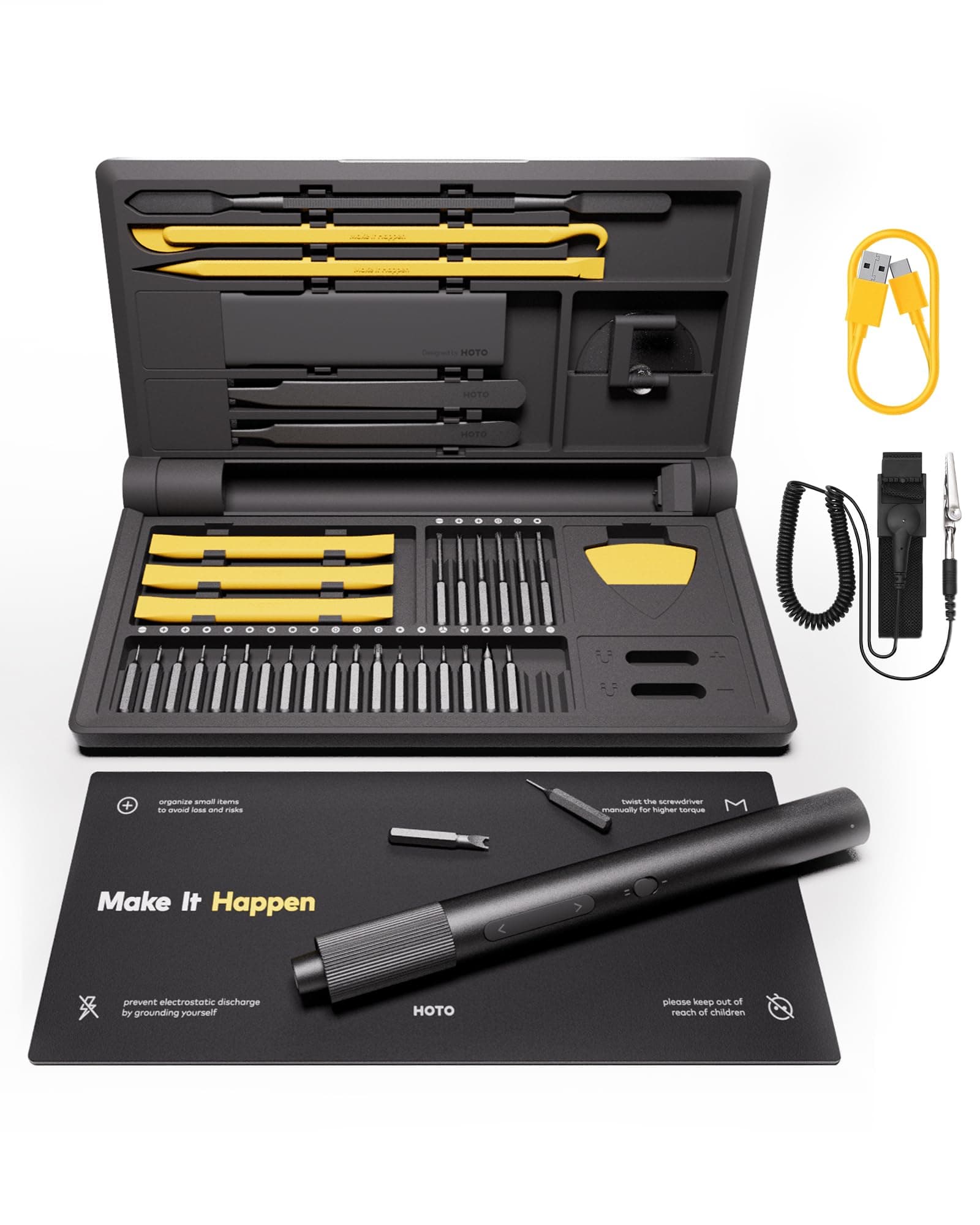 Precision Screwdriver Set, 110° Upright Workpad, Mini Electric Screwdriver with Charging Dock, 0.05/0.2 N·m Torque, LED Light, 26 Bits and 10 Repair Tools for Electronics, Phones, Laptops