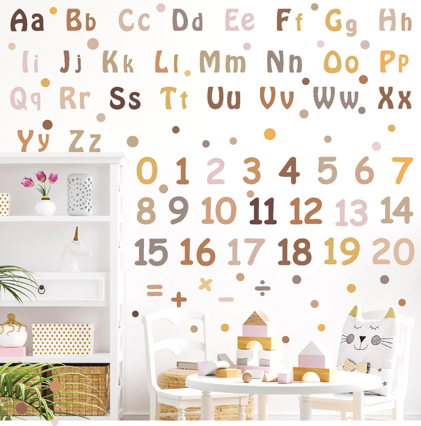 Boho Alphabet Wall Decals Neutral Number Wall Decals Peel and Stick Watercolor Letter Decal ABC Wall Stickers Removable Educational Learning Wall Stickers for Kids Room Playroom Classroom Decor