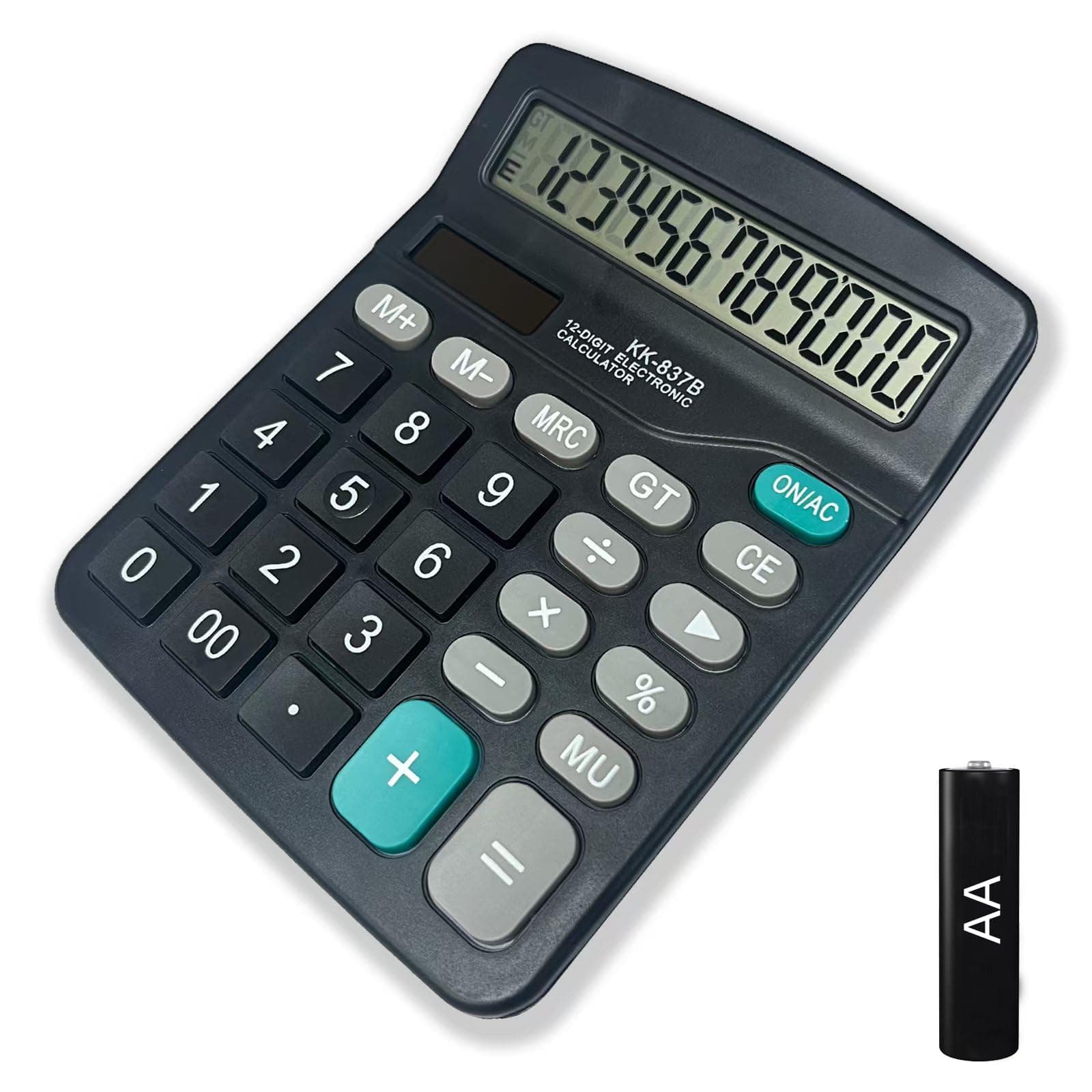 Electronic Calculator 12 Digit Large Display, Solar Battery LCD Display Office Calculator with AA Battery Included