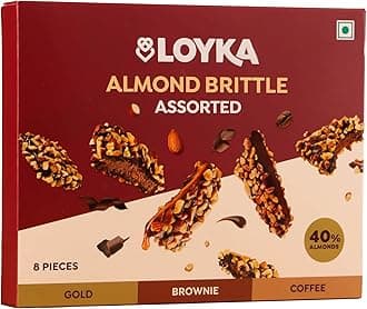 - Almond Brittle Assorted Choco Box - 8 pcs 116gm | Premium Chocolate Gift Hamper | Choco & Nut Dryfruit Delicacy | Roasted California Almonds (40%), Dark Choco & Salted Caramel |