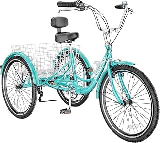 MOONCOOL Adult Tricycles 3 Wheel 7 Speed Trikes, 20/24/26 inch Adult Trikes 3 Wheeled Bike with Basket for Seniors, Women, Men.